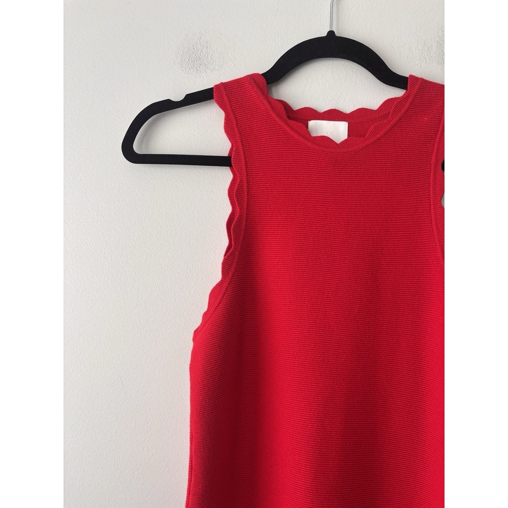 H&M Scalloped Red Knit Mini A-Line Dress Size Small NEW Preppy Classic Summer - Picture 5 of 10